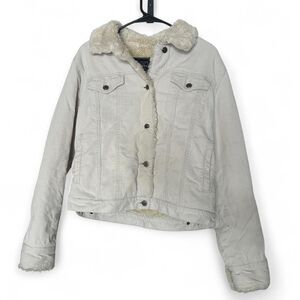 vintage Y2K 2000s retro Arizona cream denim jacket with faux fur collar